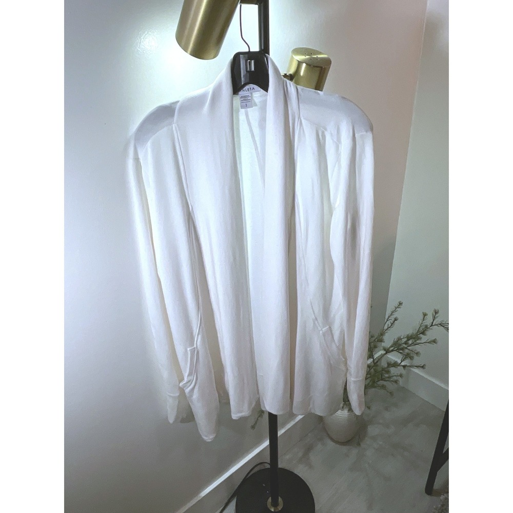Athleta Pranayama yoga white cardigan SM loose open layering soft gym coverup